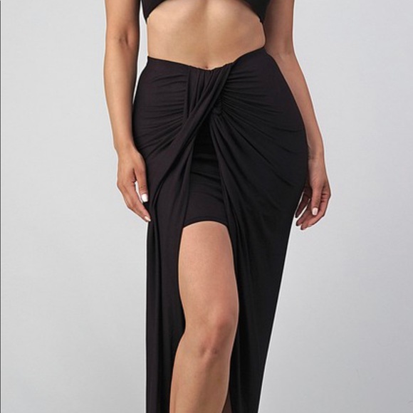 spandex cropped top and ruched midi skirt 2pcs set - Picture 6 of 8